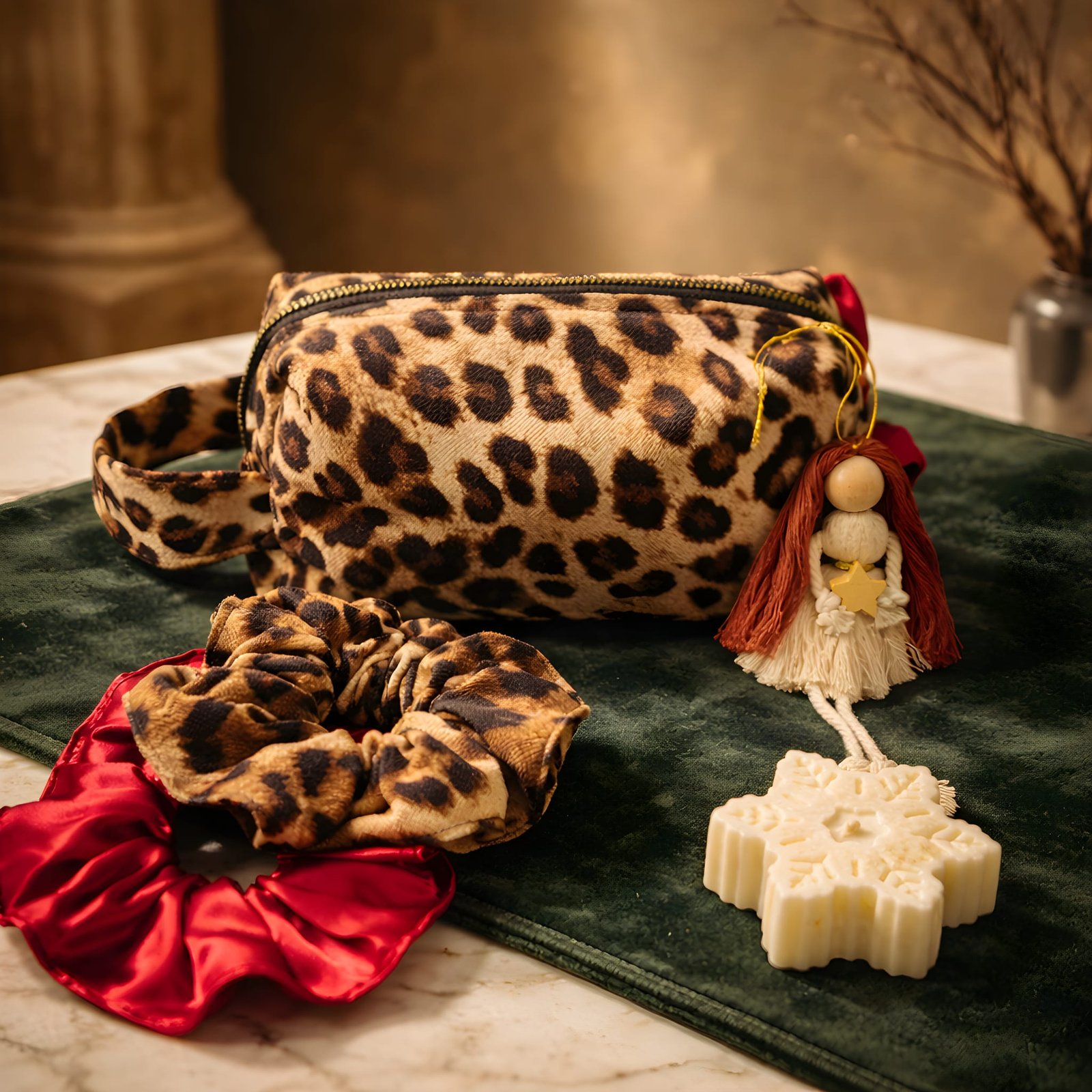 Leopar Desenli Makyaj / Bakım Çantası Seti