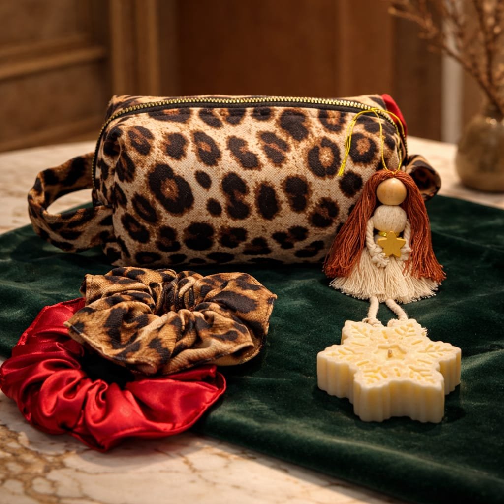 Leopar Desenli Makyaj / Bakım Çantası Seti