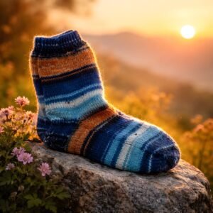 Renk geçişli ipliklerle örülmüş desenli yün çorap