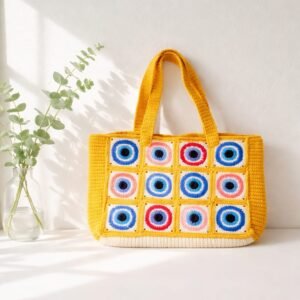 Nazar Boncuğu Desenli Pamuk Tote Çanta